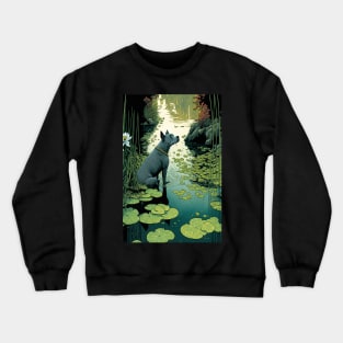 Dog sitting in pond Crewneck Sweatshirt